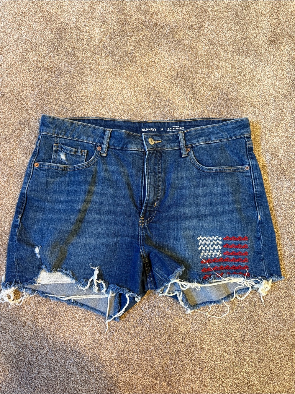 Old Navy Blue Distressed Denim Shorts with Flag Patch